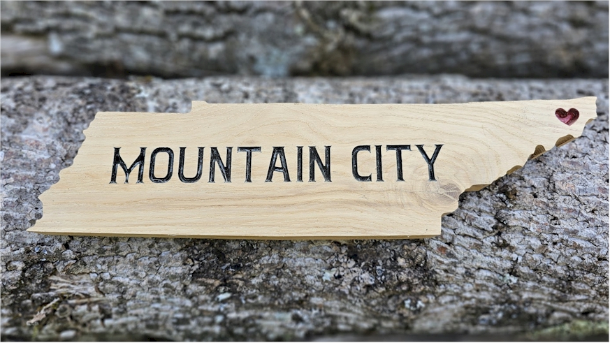 "Mountain City" Tennessee Shaped Carved Sign