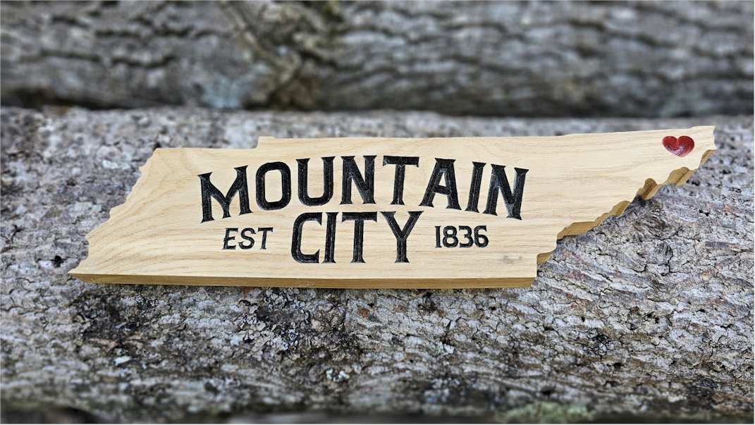 "Mountain City" Tennessee Shaped Carved Sign