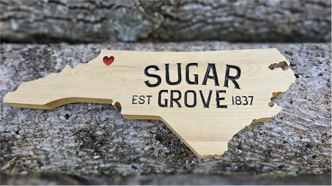 "Sugar Grove" North Carolina Shaped Carved Sign