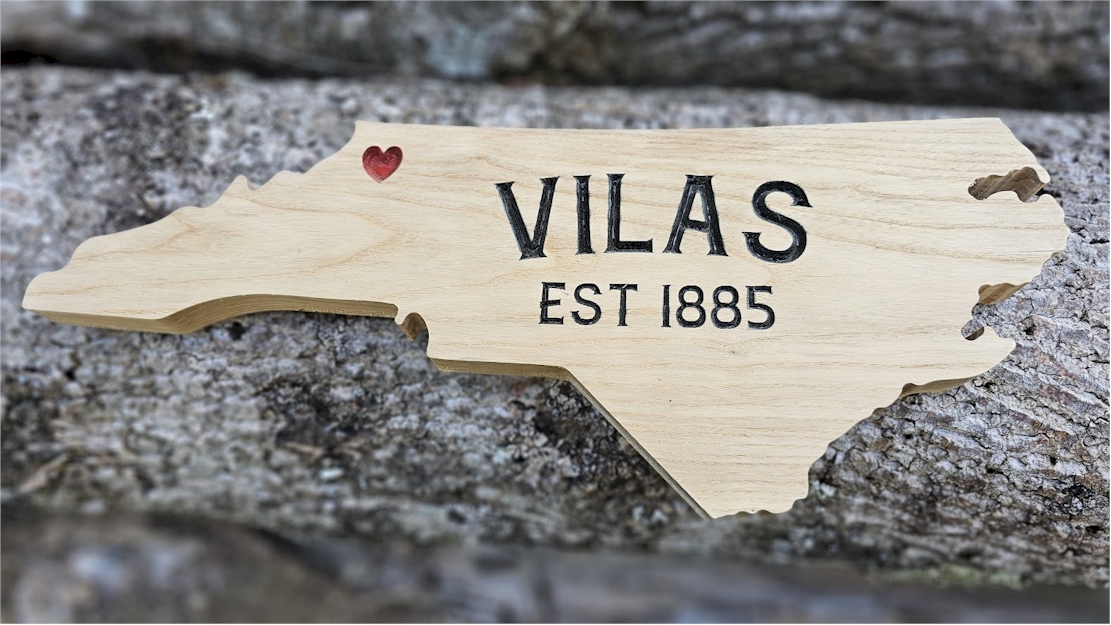 "Vilas" North Carolina Shaped Carved Sign