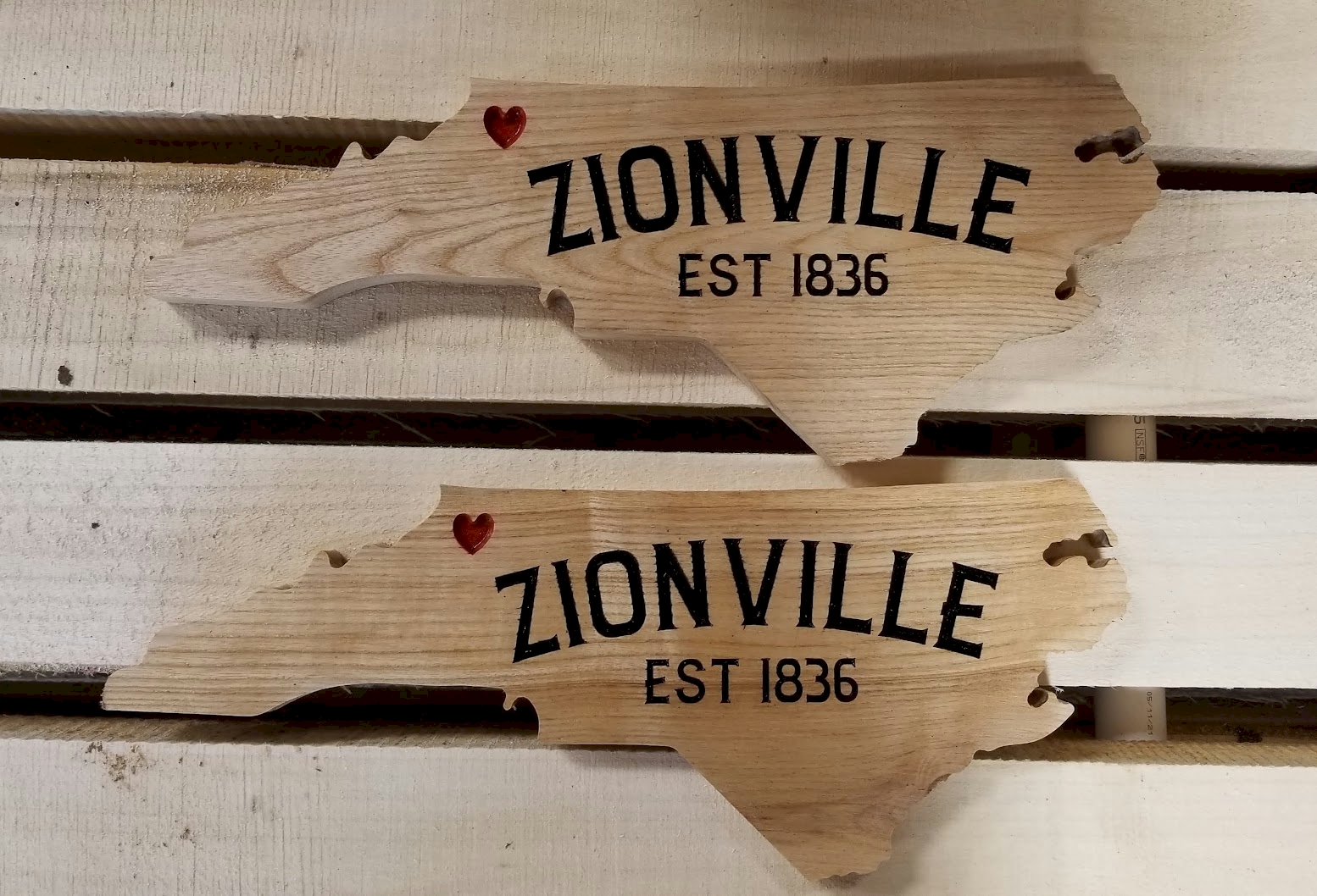 "Zionville" North Carolina Shaped Carved Sign